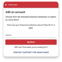Screenshot of MyFinance add an account screen