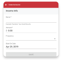 Screenshot of MyFinance cash flow screen